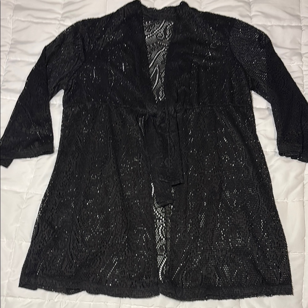 Black Tie Front 3/4 Sleeve Swim
Cover Up